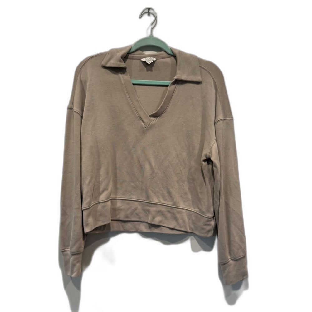 Danskin Pullover Top Sweater Beige Tan Collared Soft Stretch Women sz Small